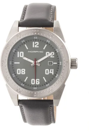Morphic Mens M63 Series Leather-Band Watch w/Date - Stainless Steel - One Size