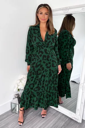 Ax Paris Womens Leopard Print Long Sleeve Smock Midi Dress - Size 8 UK