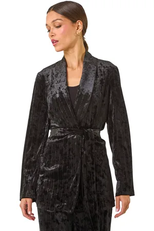 Roman Womens Striped Velvet Tie Waist Jacket - - Size 12 UK