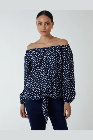 Blue Vanilla Womens Bardot Balloon Sleeve Knot Top - - Size Small