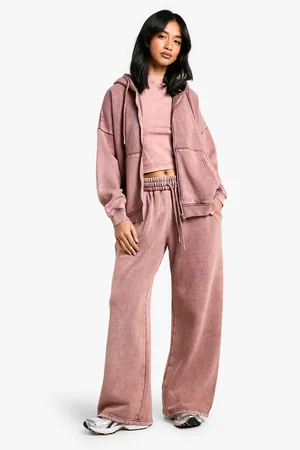 Boohoo Womens Petite Acid Wash Zip Through 3 Piece Tracksuit - Cotton - Size Small