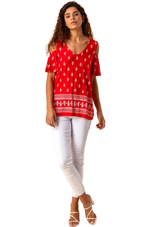 Roman Womens Paisley Print Cold Shoulder Top - Viscose - Size 10 UK