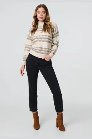 Izabel London Womens Textured Stripe Print High Neck Jumper - Size X-Large