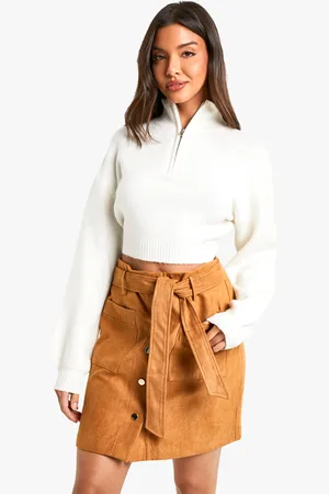Boohoo Womens BELTED BUTTON THROUGH SUEDE LOOK MINI SKIRT - - Size 6 UK