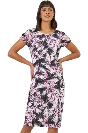 Roman Womens Leaf Print Ruched Lace Dress - - Size 20 UK