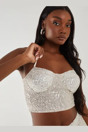 Pink Vanilla Womens Sequin Bustier Top - - Size Small