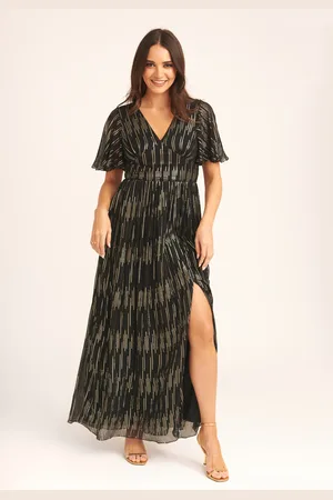 Gini London Womens Stripe Foil Angel Sleeves Maxi Dress - - Size 10 UK
