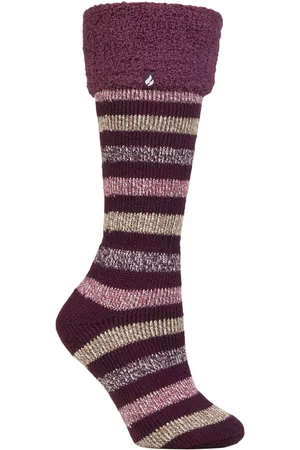 Heat Holders Womens Ladies Multicoloured Striped Patterned Long Wellington Boot Thermal Socks - - Size UK 4-8