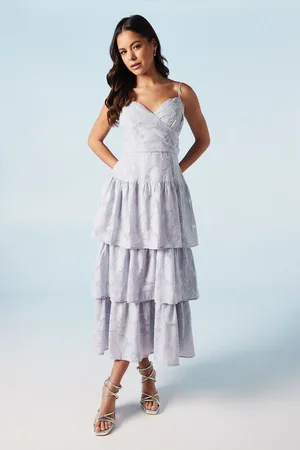 Oasis Womens Rose Jacquard Cami Strappy Tiered Bridesmaids Midi Dress - - Size 12 UK