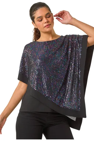 Roman Womens Sequin Overlay Stretch Tunic Top - - Size 20 UK