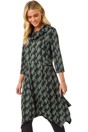 Roman Womens Petite Abstract Print Hanky Hem Stretch Dress - - Size 14 UK
