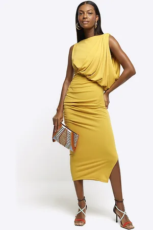 River Island Womens Bodycon Midi Dress Drape Cotton - Size 8 UK