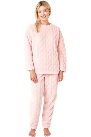 Marlon Womens Cable Knit Long Sleeve Fleece Pyjama Set - Polyamide - Size Small