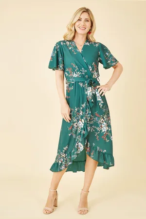 Mela Womens Floral Dip Hem Wrap Midi Dress - Size 12 UK