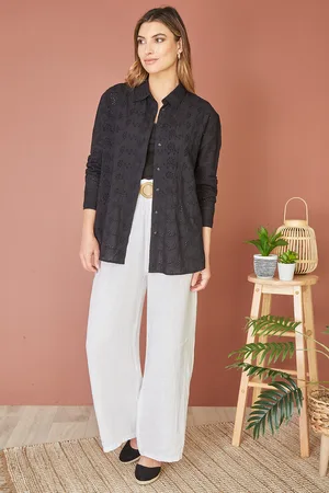 Yumi Womens Cotton Broderie Anglaise Relaxed Shirt - Size 14 UK