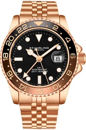 Stuhrling Mens Gold Meridian GMT Quartz 42mm - One Size