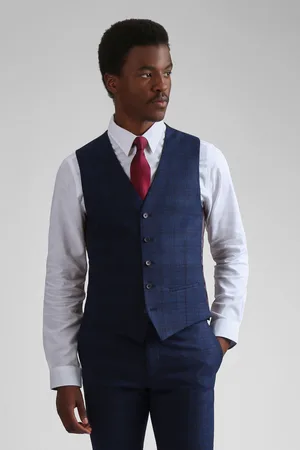 Ted Baker Mens Munro Wine Check Slim Waistcoat - Size 46 Regular