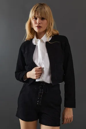 warehouse Womens Real Suede Cropped Whipstitch Jacket - - Size 16 UK