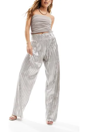 Y.A.S Womens plisse wide leg trousers in metallic - Size Small