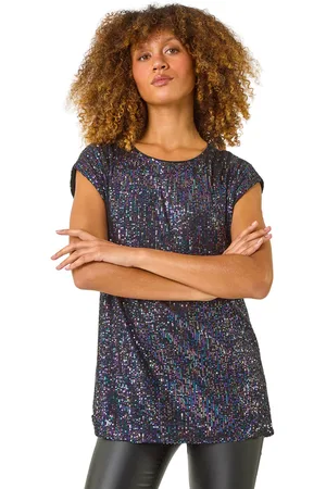 Roman Womens Sequin Tunic Stretch Top - - Size 20 UK