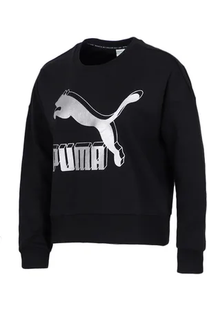 PUMA Womens Classics Logo Metallic Crew Sweatshirt 597405 71 Cotton - Size Small