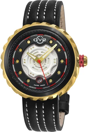 GV2 by Gevril Mens Motorcycle IPGP/BLK Case, GP dial, GP hands, Genuine Handmade Italian Leather /White Strap - One Size