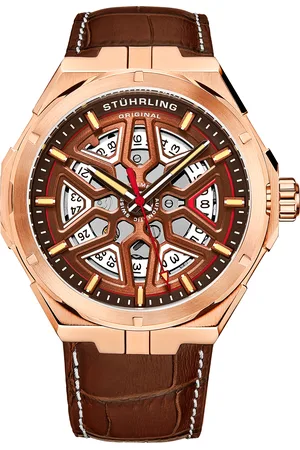 Stuhrling Mens Brown Gio Swiss Automatic 44mm Skeleton - - One Size