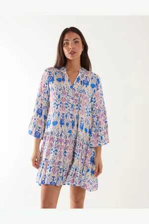 Blue Vanilla Womens Pin Tuck Tiered Abstract Smock Dress - Size Small