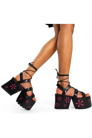 Lamoda Womens Chunky Platform Sandals Flawless Open Toe with Lace up & Studs - - Size UK 3
