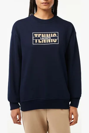 Lacoste Womens Oversized Tennis Print Fleece Jogger Sweatshirt in Cotton - Size 10 UK