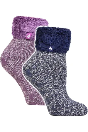 Heat Holders Womens 2 Pack Ladies Soft Lounge Socks with Grips - - Size UK 4-8