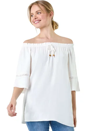 Roman Womens Tie Detail Stretch Neck Bardot Top - - Size 12 UK