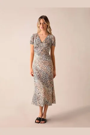 Ro&Zo Womens Leopard Print V Neck Midi Dress - - Size 8 UK