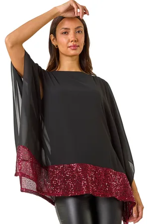 Roman Womens Sequin Hem Contrast Tunic Top - - Size 12 UK