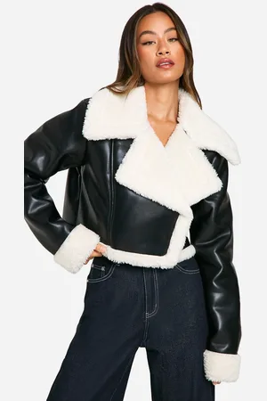 Boohoo Womens Tall Faux Fur Lined Cropped Leather Jacket - - Size 12 UK