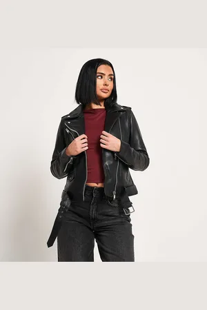 Barneys Originals Womens Leather Jacket With Leopard Print Lining - - Size 16 UK
