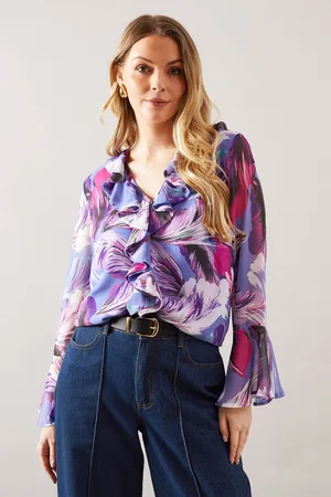 wallis Womens Feather Print Ruffle Blouse - - Size 18 UK