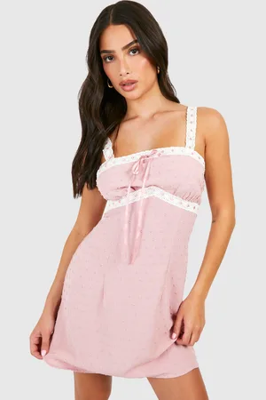 Boohoo Womens Petite Textured Woven Lace Trim Mini Dress - - Size 16 UK