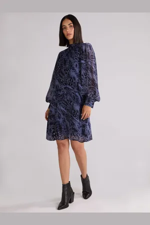 Ro&Zo Womens Petite Navy Animal Print High Neck Dress - - Size 6 UK