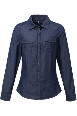 Premier Womens/Ladies Stitch Shirt (Indigo Denim) - Cotton - Size Large