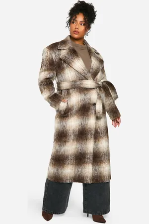 Boohoo Womens Plus Check Oversized Wool Look Coat - - Size 22 UK