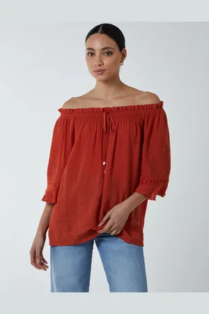Blue Vanilla Womens Bardot Tie Front Top - - Size Small