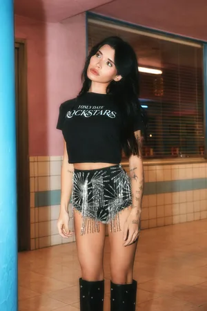NASTY GAL Womens Nessa Barrett I Only Date Rockstars Graphic Baby T-Shirt - - Size Medium