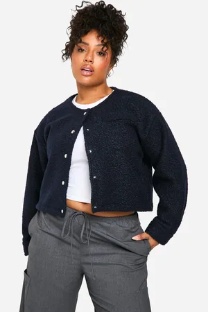 Boohoo Womens Plus Collarless Wool Bomber Jacket - - Size 18 UK