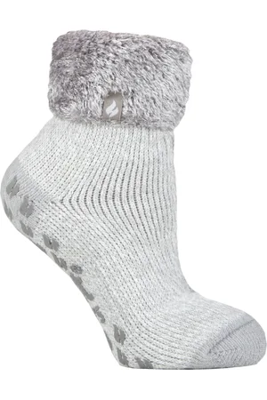 Heat Holders Womens - Ladies Non Slip Thermal Low Cut Fluffy Slipper Socks - - Size UK 4-6.5