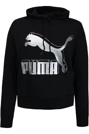 PUMA Graphic Logo Long Sleeve Pullover Black Womens Hoodie 595915 71 - Cotton - Size Small