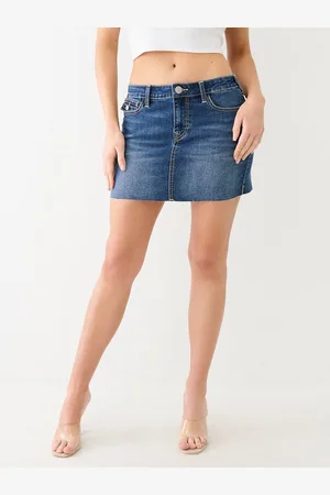 True Religion Womens Sadie Single Needle Flap Mini Skirt in Dark Humid Wash - - Size 28 (Waist)