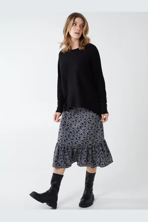 Blue Vanilla Womens Jewel Button Cuff Ribbed Batwing Jumper - Nylon - Size Medium/Large