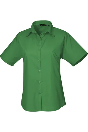 Premier Womens Short Sleeve Poplin Blouse / Plain Work Shirt - Size 10 UK