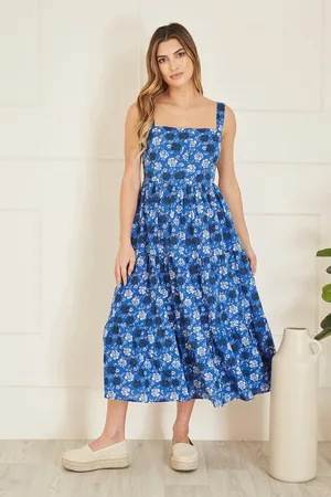 Yumi Womens Cotton Voile Floral Strappy Midi Sun Dress - Size 10 UK